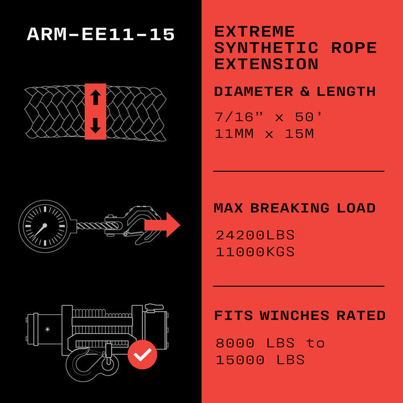 Armortek Extreme Synthetikseil-Verlängerung 11 mm x 15 m – MBL 11.000 kg