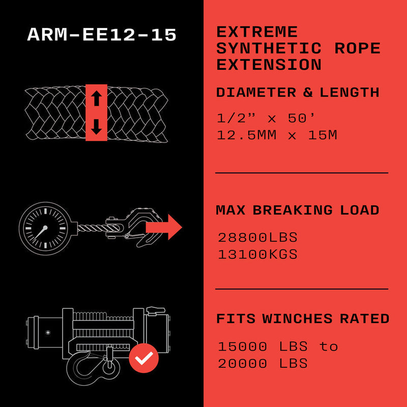 Armortek Extreme Synthetikseil-Verlängerung 12,5 mm x 15 m – MBL 13.100 kg