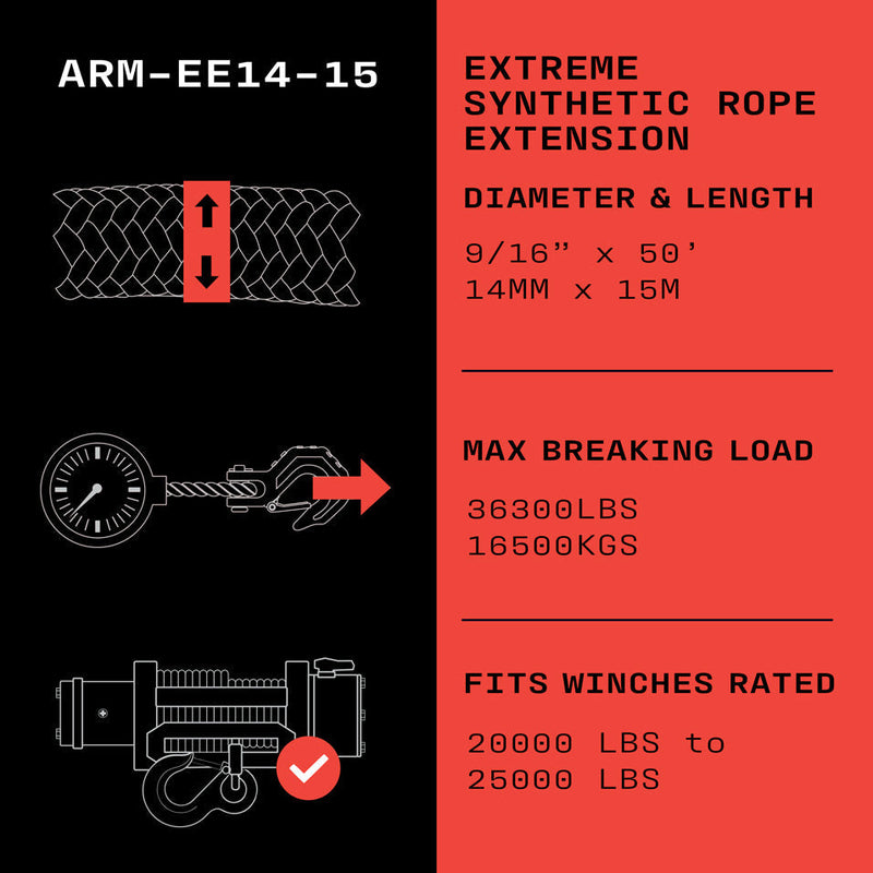 Armortek Extreme Synthetikseil-Verlängerung 14 mm x 15 m – MBL 16.500 kg