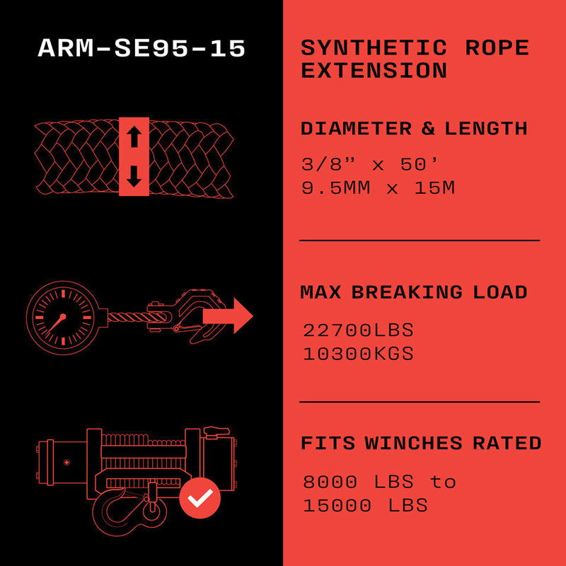 Armortek Synthetikseil-Verlängerung 9,5 mm x 15 m – MBL 10.300 kg