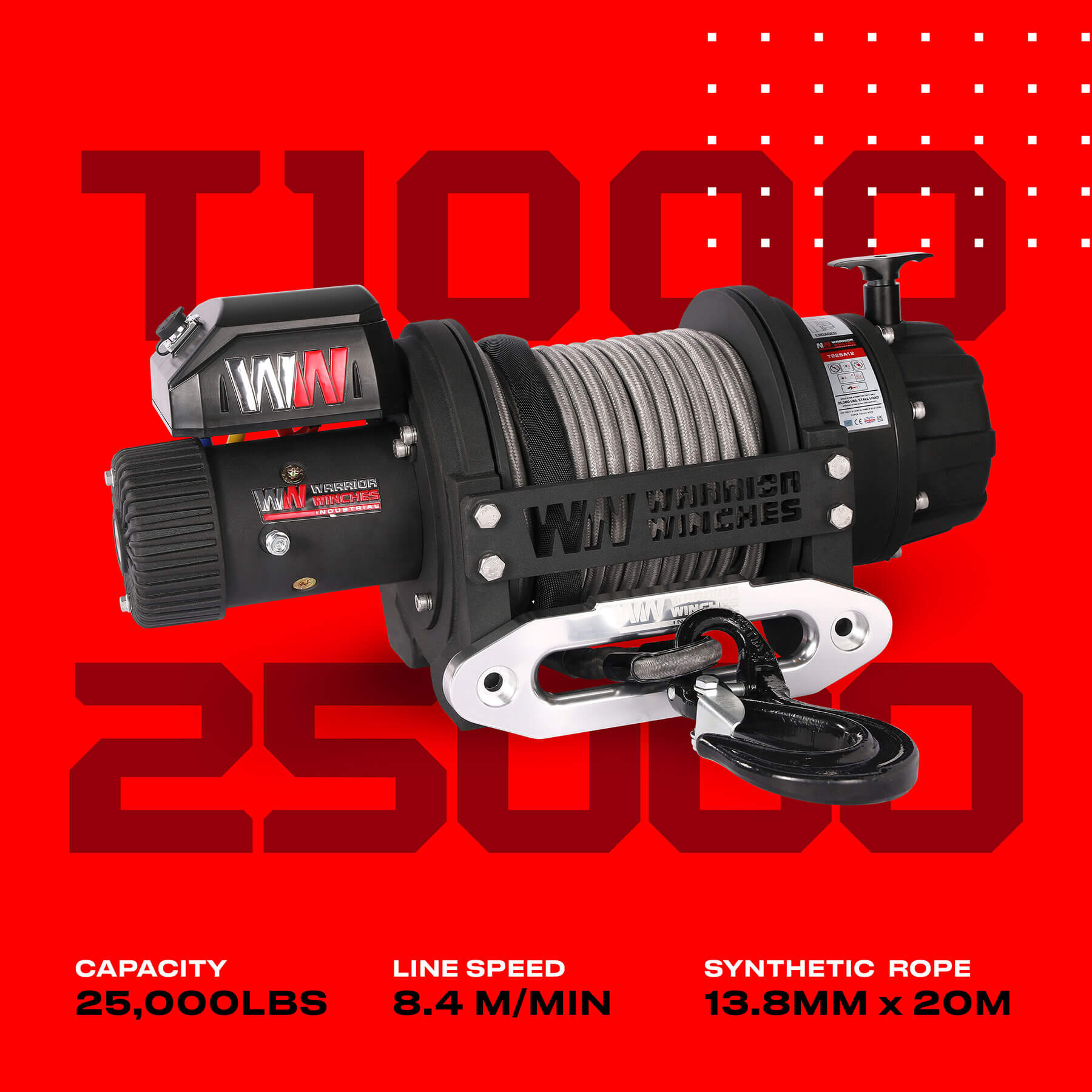 T1000 25000 Elektrische Seilwinde - 12V Synthetikseil