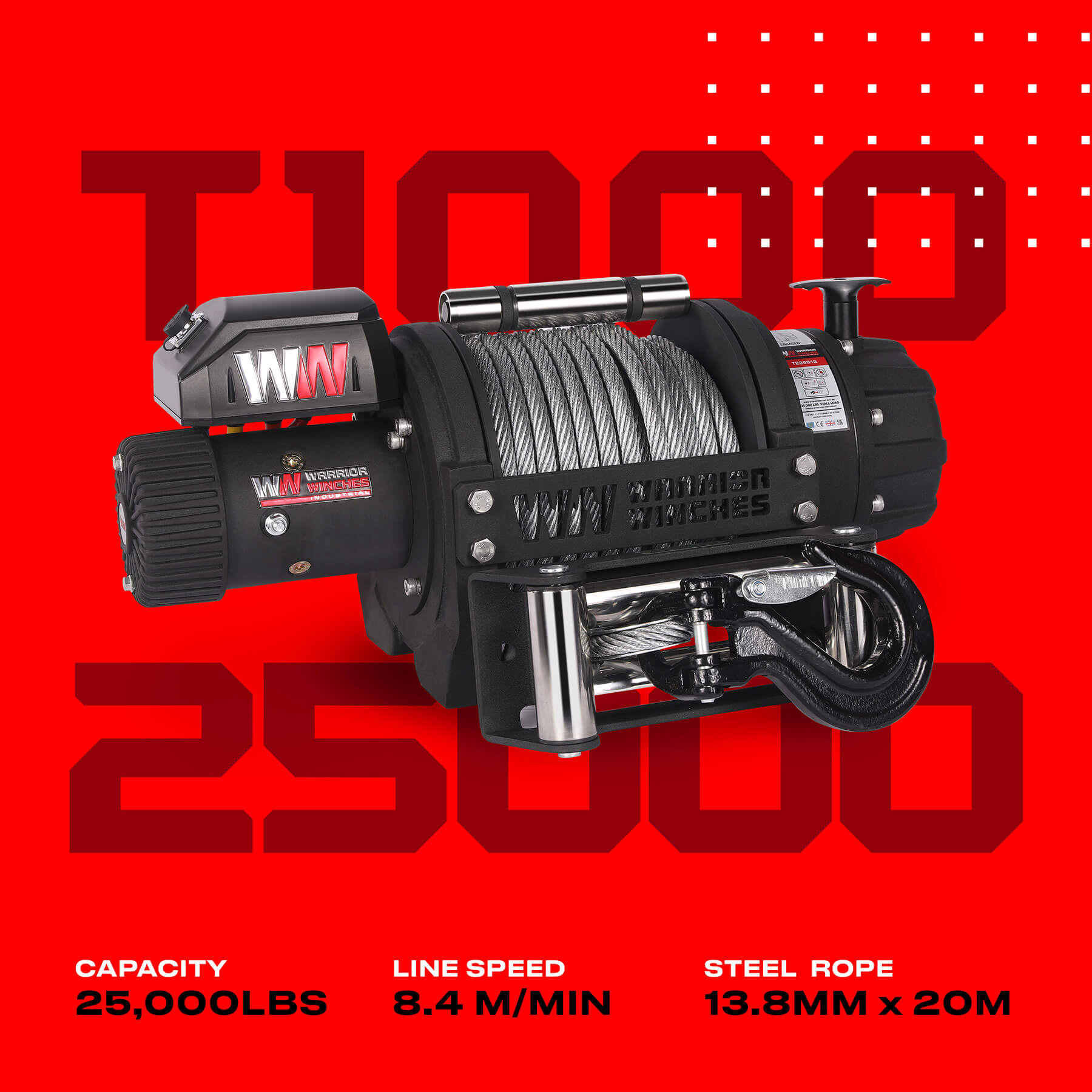 T1000 25000 Elektrische Seilwinde - 12V Stahlseil