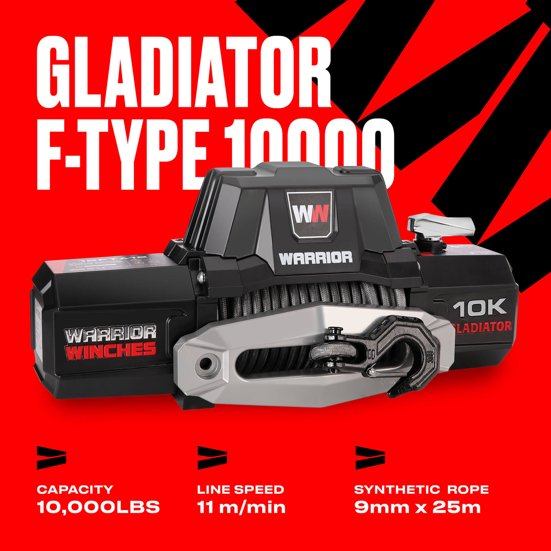 Gladiator F-Type 10000 Elektrowinde – 12-V-Kunststoffseil