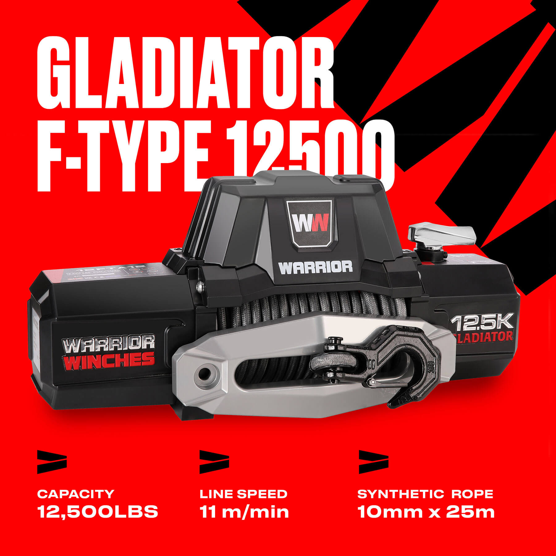 Gladiator F-Type 12500 Elektrowinde – 12-V-Kunststoffseil