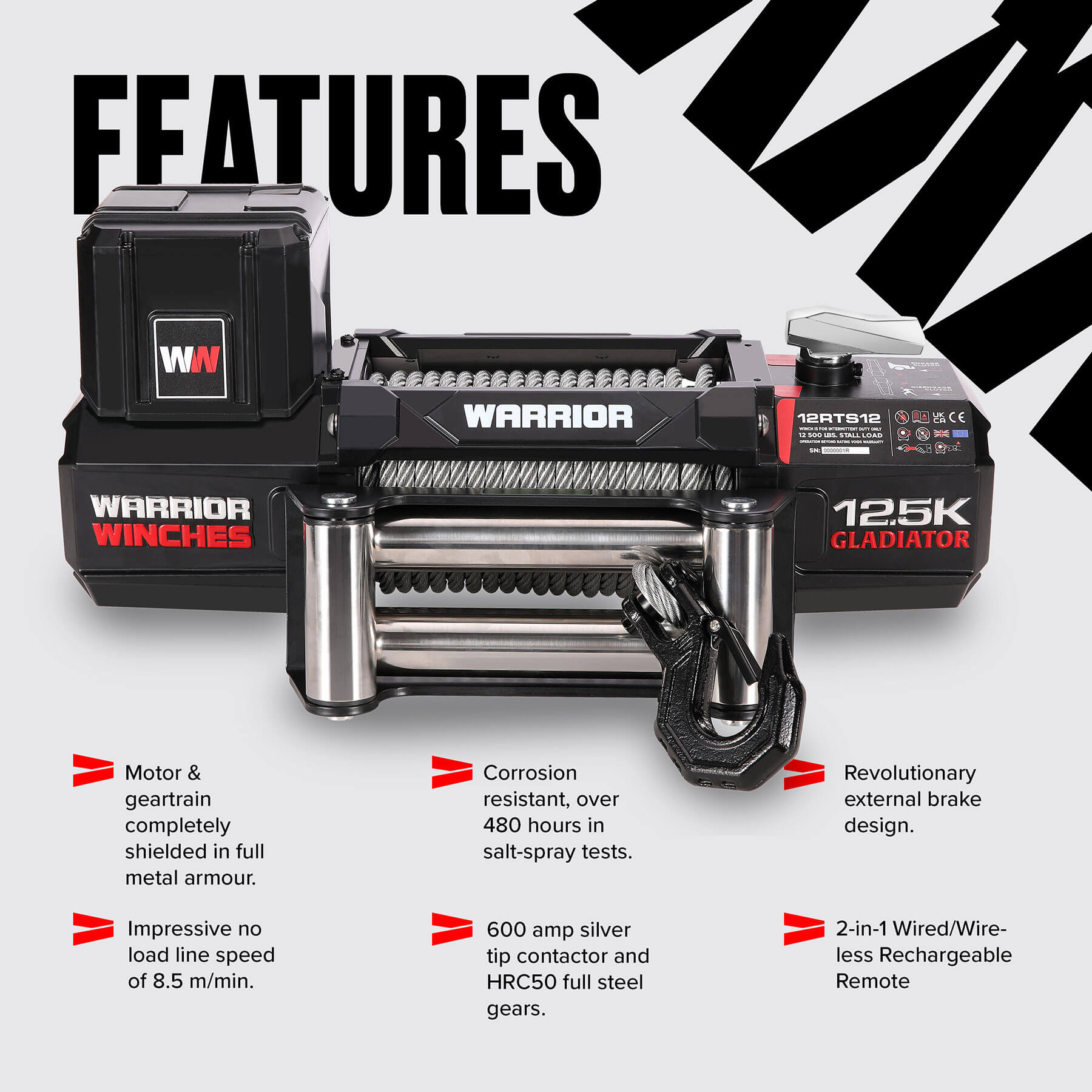 Gladiator R-Type 12500 Elektrowinde – 12-V-Stahlseil