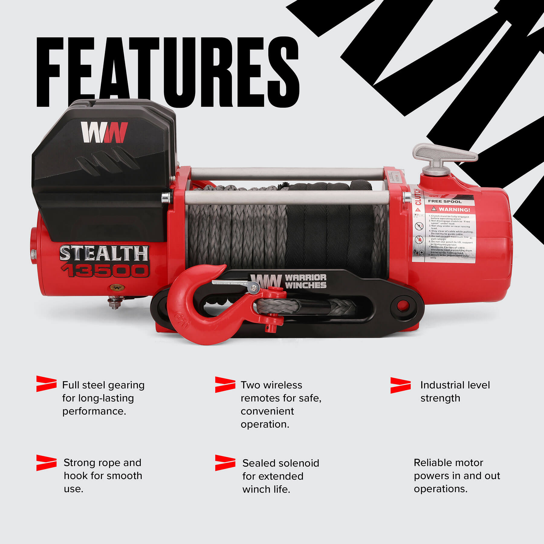 Stealth 13500lb Seilwinde - 12V Synthetikseil