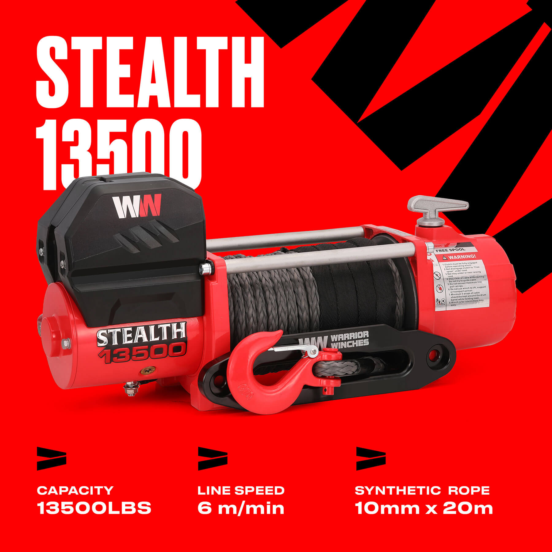 Stealth 13500lb Seilwinde - 12V Synthetikseil