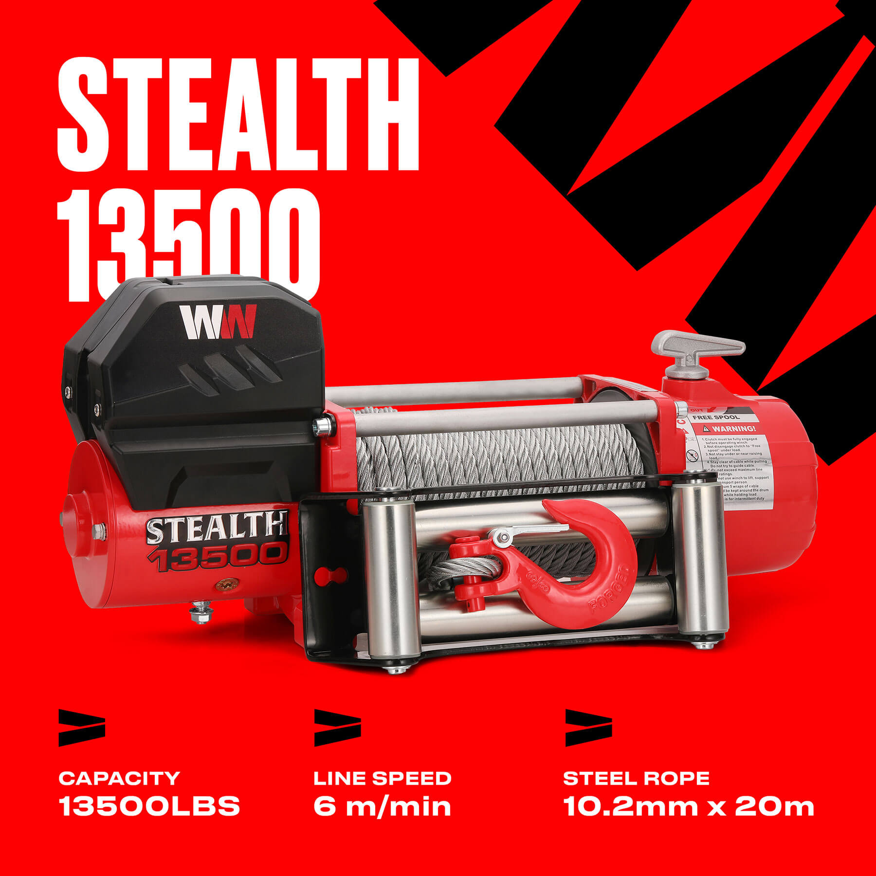 Stealth 13500lb Seilwinde - 12V Stahlseil