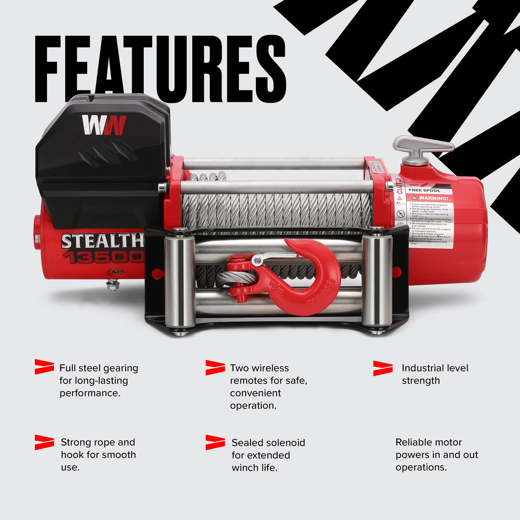 Stealth 13500lb Seilwinde - 24V Stahlseil