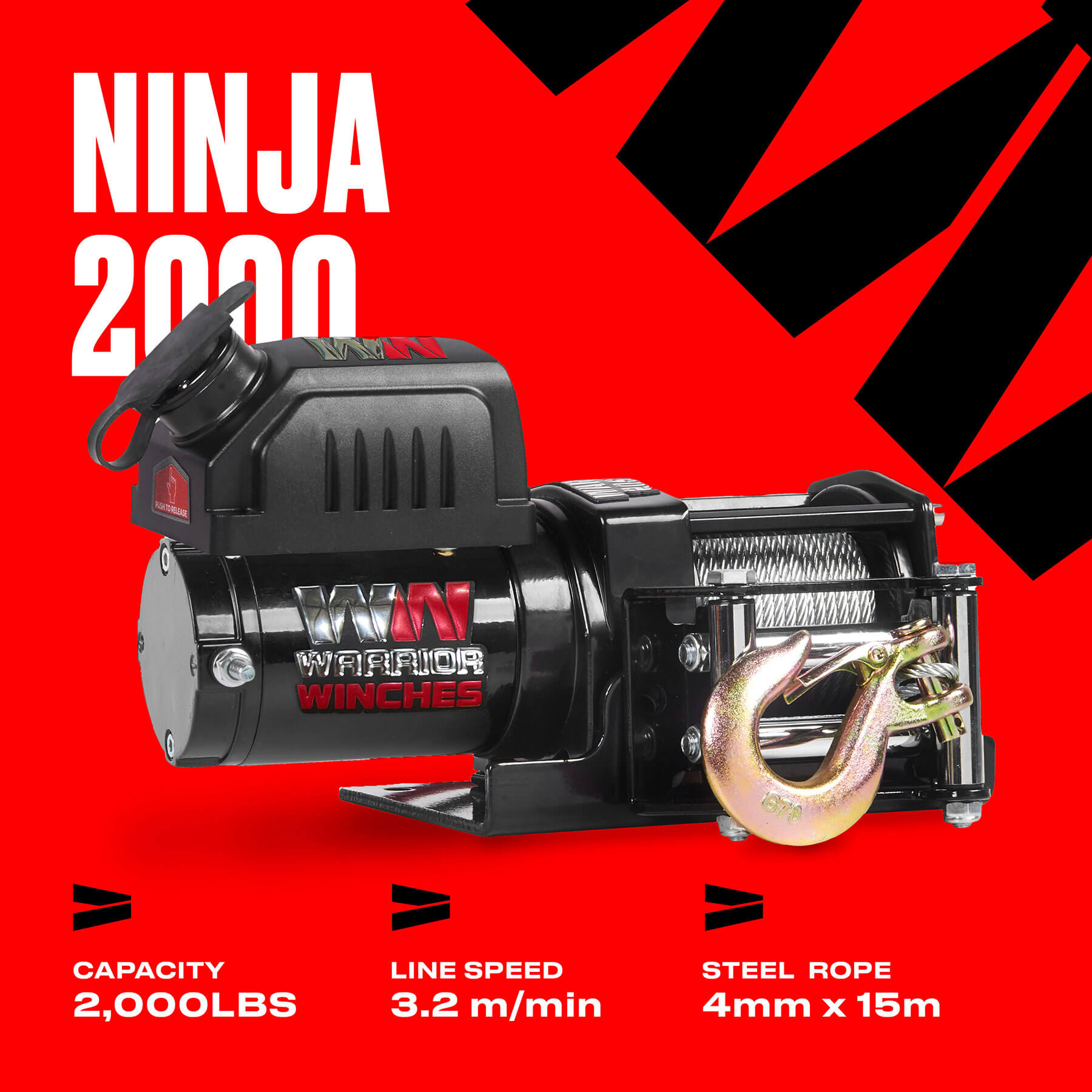 Ninja 2000 Elektrowinde – 12-V-Stahlseil