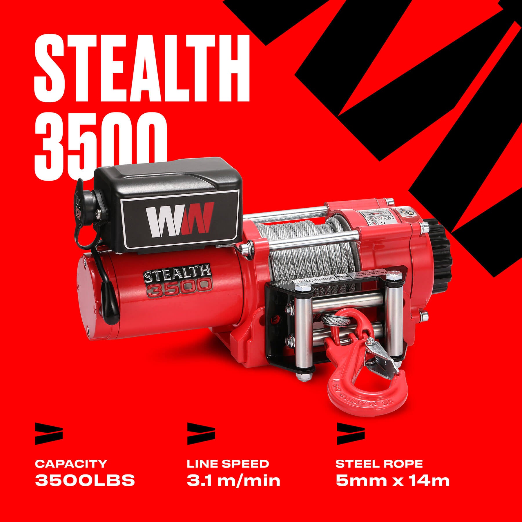 Stealth 3500lb Seilwinde - 12V Stahlseil