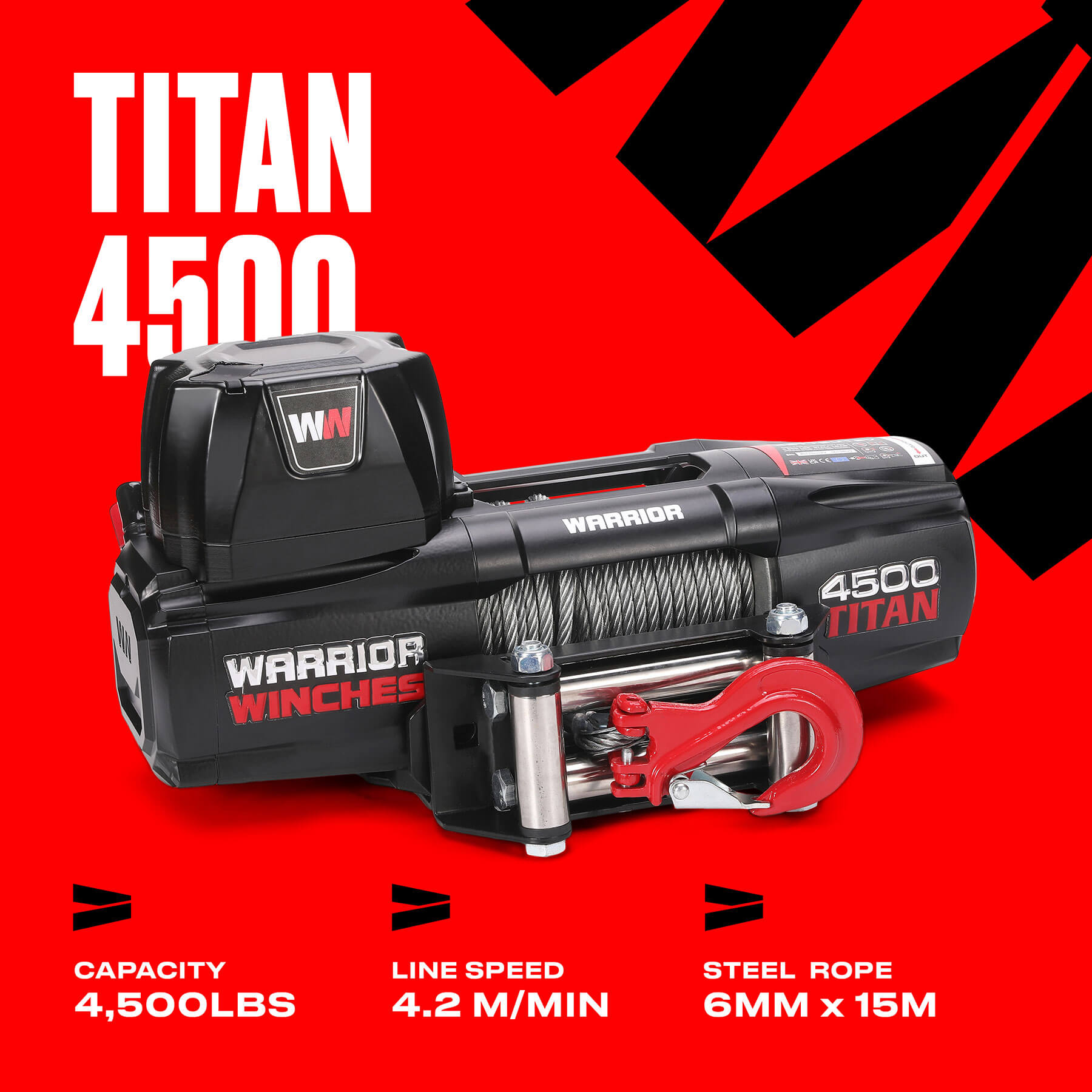 Elektrische Seilwinde Titan 4500 – 12 V, Stahlseil