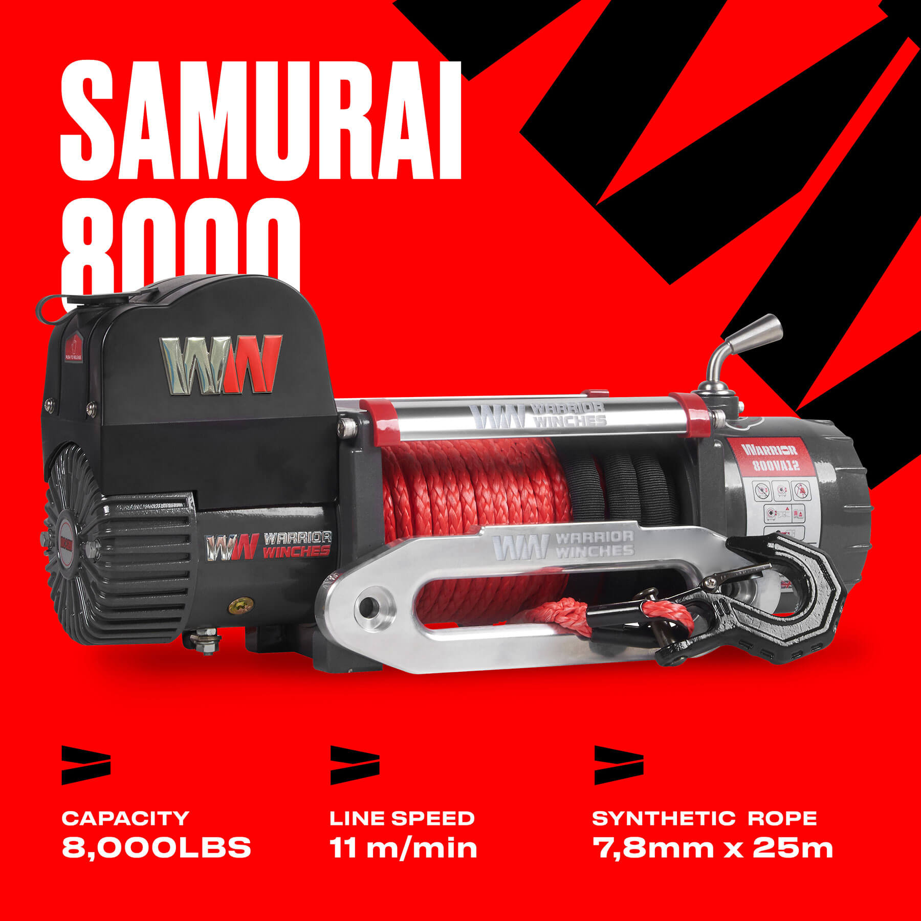 Samurai 8000 Elektrowinde – 12-V-Kunststoffseil