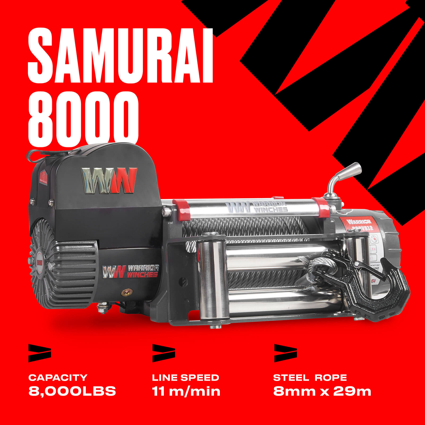 Samurai 8000 Elektrowinde – 12-V-Stahlseil