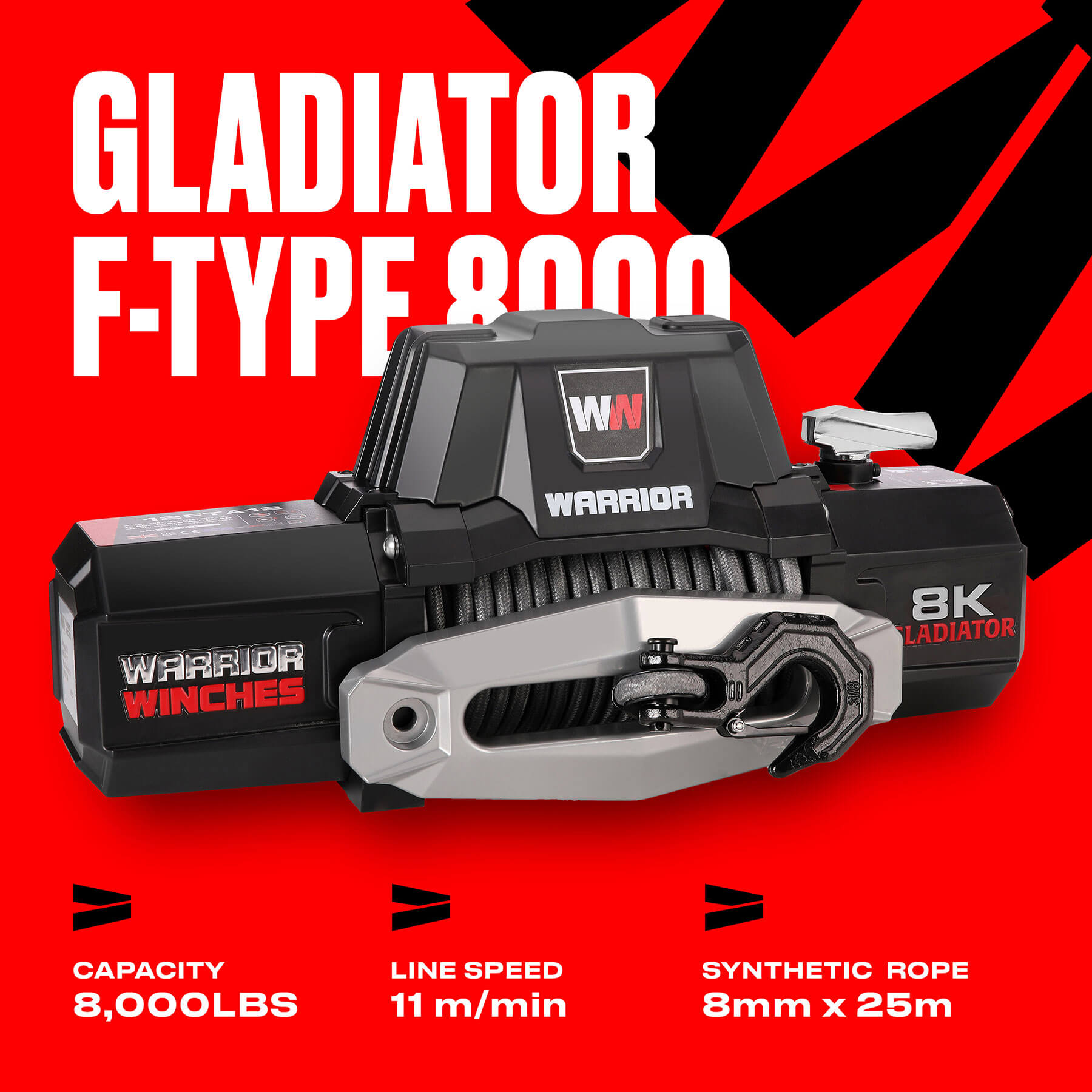 Gladiator F-Type 8000 Elektrowinde – 12-V-Kunststoffseil