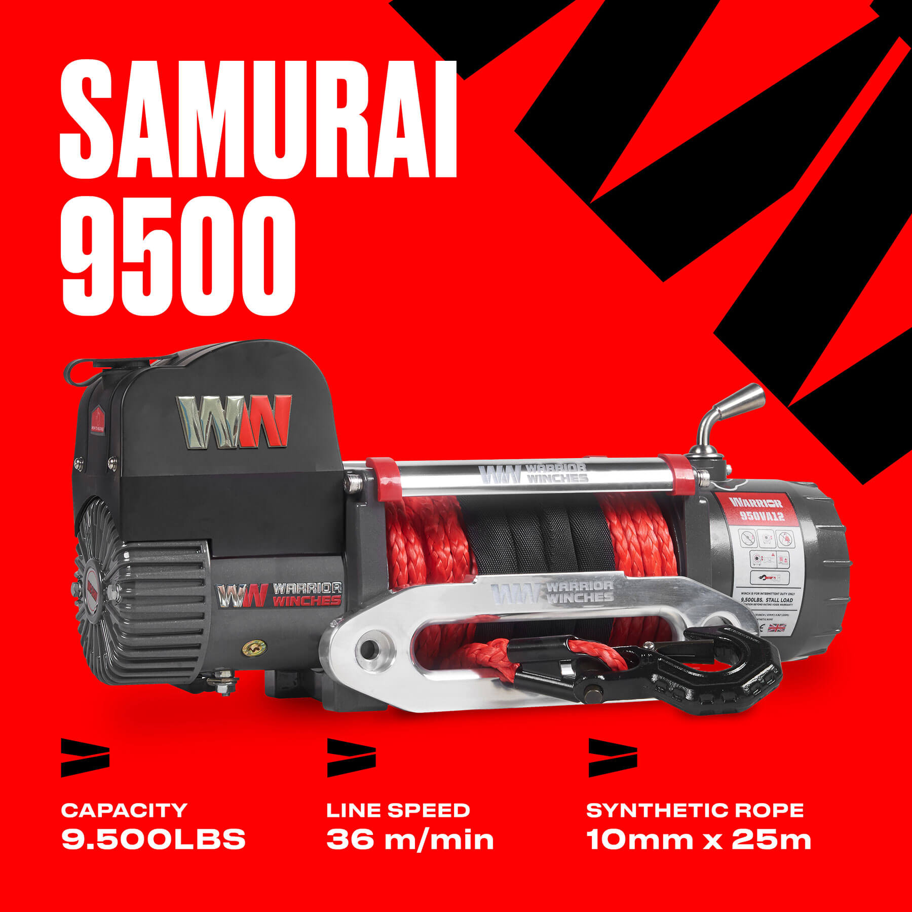 Samurai 9500 Elektrowinde – 12-V-Kunststoffseil