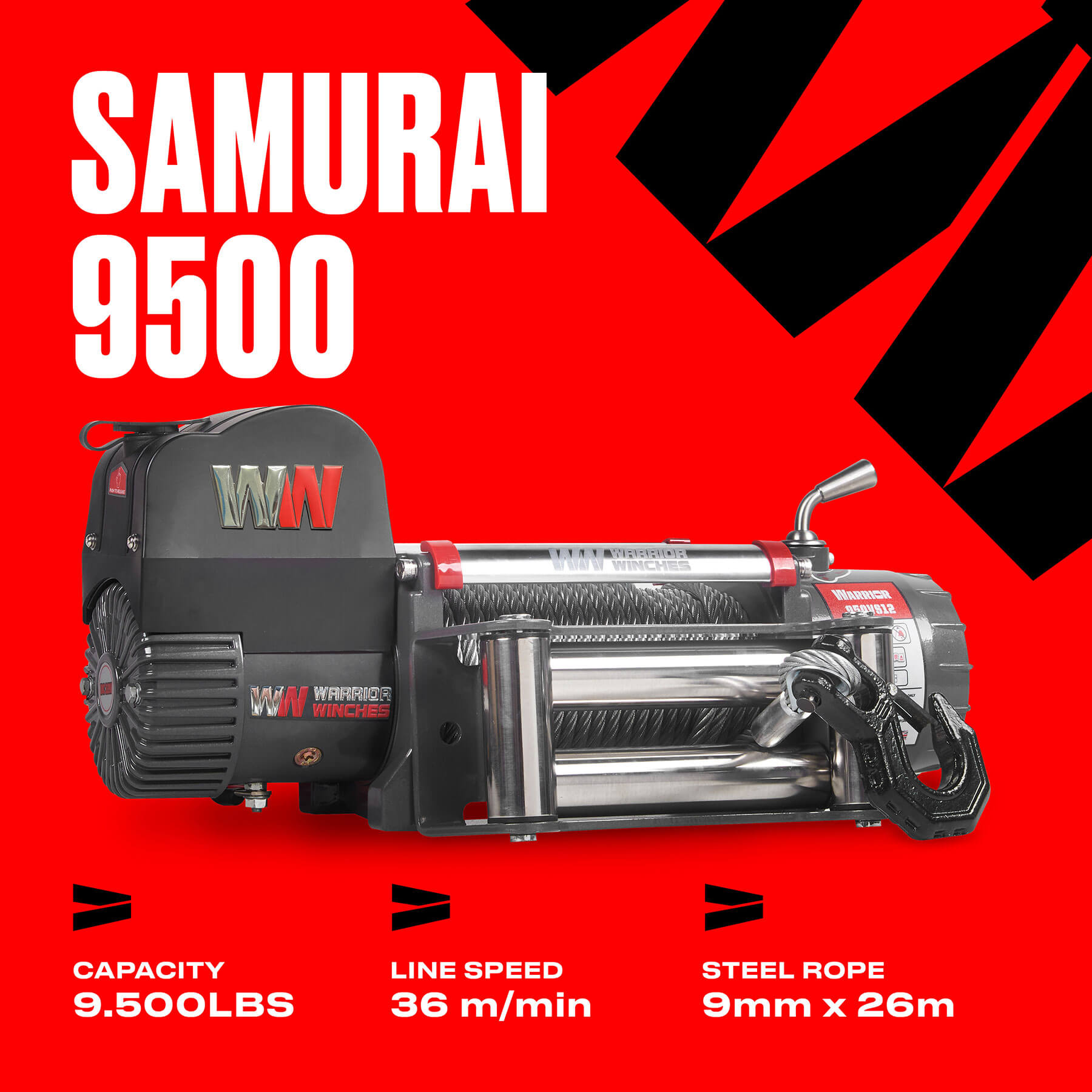 Samurai 9500 Elektrowinde – 12-V-Stahlseil