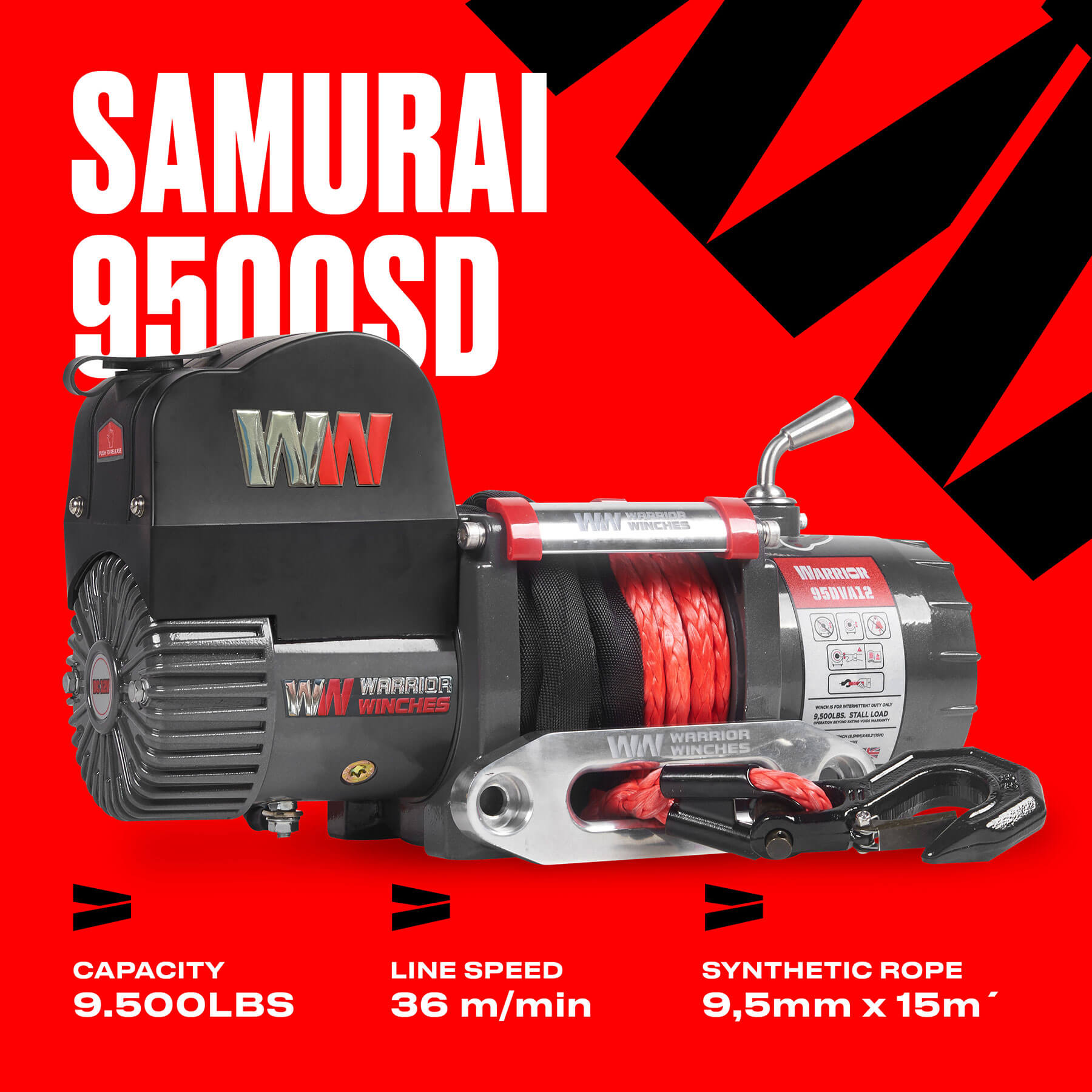 Samurai 9500 Kurztrommelwinde - 12V Synthetikseil